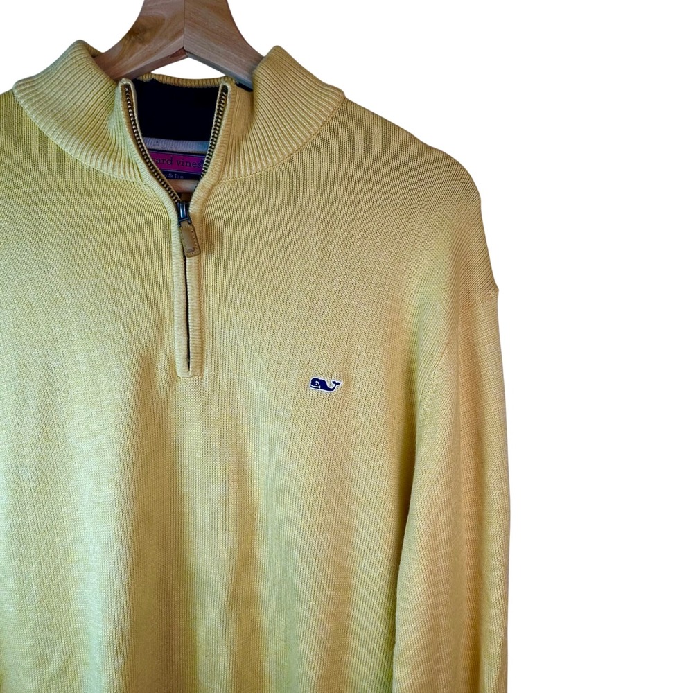 Vineyard Vines 1/4 Zip Pullover Men's Sz M Cotton Sweater Yellow Whale Logo READ